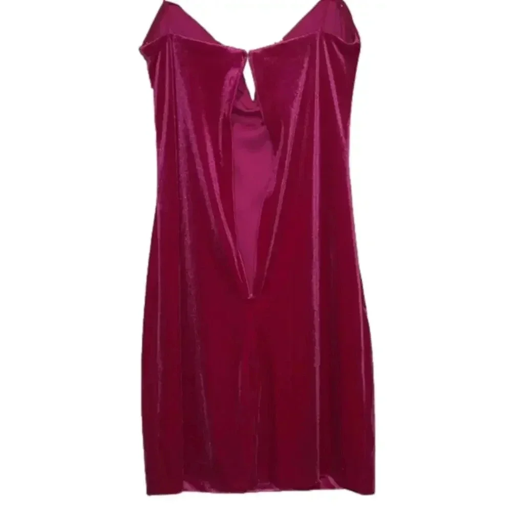 NWT holiday party dress xs strapless hot pink velvet v wire mini dress new years - Picture 13 of 14